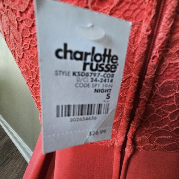 Charlotte Russe Small Lace Detail Mini Dress Salmon Pink - Picture 3 of 3
